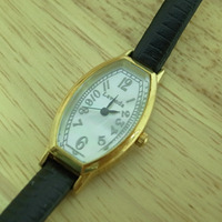 oval frame leather watch